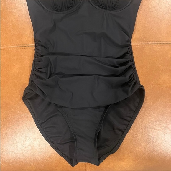 SPANX Black Let's Go Slimming Riveting Ruched One Piece Swimsuit Size 10 B/C - Picture 6 of 12